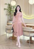  Đầm cổ tim đính nút bọc form dáng dài - D3299 