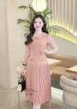  Đầm cổ tim đính nút bọc form dáng dài - D3299 