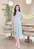  Đầm cổ tim đính nút bọc form dáng dài - D3299 