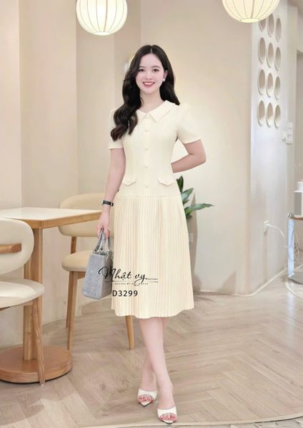  Đầm cổ tim đính nút bọc form dáng dài - D3299 