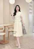  Đầm cổ tim đính nút bọc form dáng dài - D3299 
