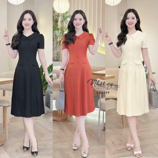  Đầm cổ tim đính nút bọc form dáng dài - D3299 