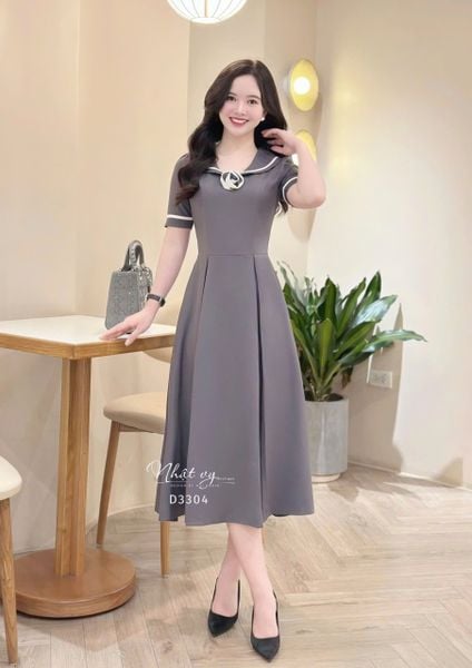  Đầm cổ bèo phối viền form dáng xoè - D3304 