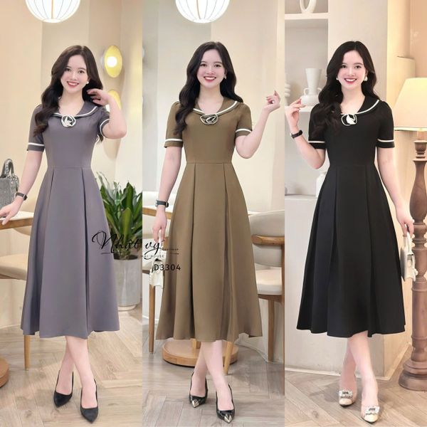  Đầm cổ bèo phối viền form dáng xoè - D3304 