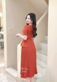  Đầm peplum cổ V đính nút bọc - D3309 