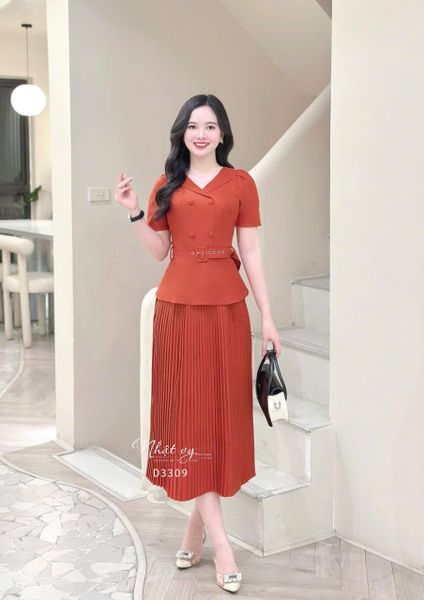  Đầm peplum cổ V đính nút bọc - D3309 