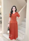  Đầm peplum cổ V đính nút bọc - D3309 
