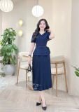  Đầm peplum cổ V đính nút bọc - D3309 