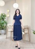  Đầm peplum cổ V đính nút bọc - D3309 