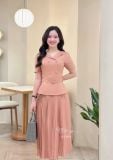  Đầm peplum cổ V đính nút bọc - D3309 