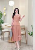  Đầm peplum cổ V đính nút bọc - D3309 