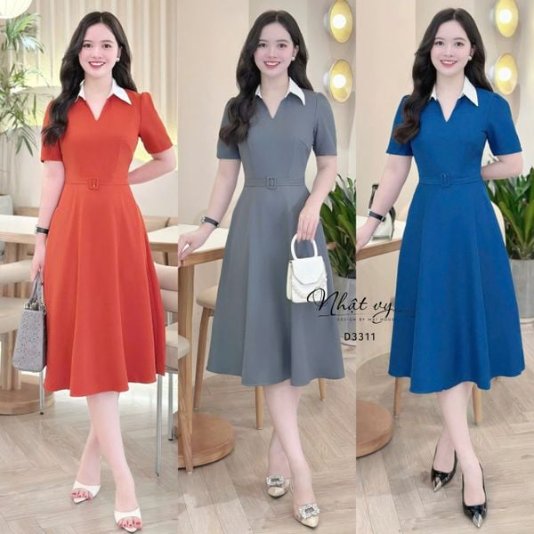  Đầm cổ V phối bèo cổ form dáng xoè - D3311 