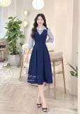  Đầm phối cổ sơ mi tay dài form dáng xoè - D3313 