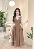  Đầm phối cổ sơ mi tay dài form dáng xoè - D3313 