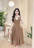  Đầm phối cổ sơ mi tay dài form dáng xoè - D3313 