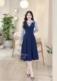  Đầm phối cổ sơ mi tay dài form dáng xoè - D3313 