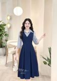  Đầm phối cổ sơ mi tay dài form dáng xoè - D3313 