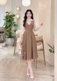  Đầm phối cổ sơ mi tay dài form dáng xoè - D3313 