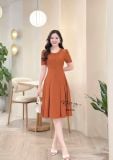  Đầm cổ tròn đắp túi giả form dáng ôm - D3314 