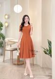  Đầm cổ tròn đắp túi giả form dáng ôm - D3314 