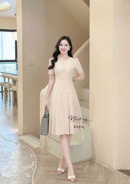  Đầm cổ tròn đắp túi giả form dáng ôm - D3314 