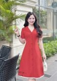  Đầm cổ V nút bọc form dáng xoè đính ren - D3315 