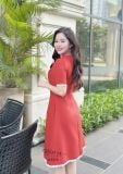  Đầm cổ V nút bọc form dáng xoè đính ren - D3315 