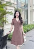  Đầm cổ V nút bọc form dáng xoè đính ren - D3315 