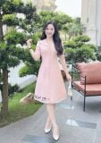  Đầm cổ V nút bọc form dáng xoè đính ren - D3315 