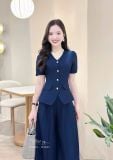  Áo peplum cổ tim đính túi giả - D3321 