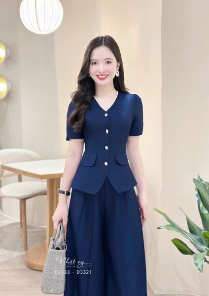 Áo peplum cổ tim đính túi giả - D3321 