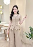  Áo peplum cổ tim đính túi giả - D3321 