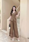  Áo peplum cổ tim đính túi giả - D3321 