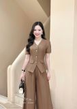  Áo peplum cổ tim đính túi giả - D3321 