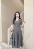  Đầm cổ V dáng xòe đính cúc kiểu - D3325 