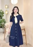  Đầm cổ tim phối nơ bèo đính cúc bọc - D3343 