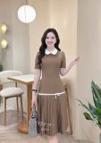  Đầm cổ tròn tà xếp ly phối viền nơ - D3330 