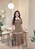  Đầm cổ tròn tà xếp ly phối viền nơ - D3330 