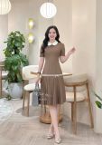  Đầm cổ tròn tà xếp ly phối viền nơ - D3330 