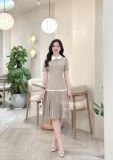  Đầm cổ tròn tà xếp ly phối viền nơ - D3330 