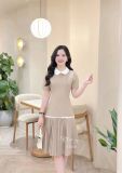  Đầm cổ tròn tà xếp ly phối viền nơ - D3330 