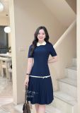  Đầm cổ tròn tà xếp ly phối viền nơ - D3330 