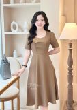  Đầm nhún ngực cách điệu đính nút bọc form dáng xoè - D3332 