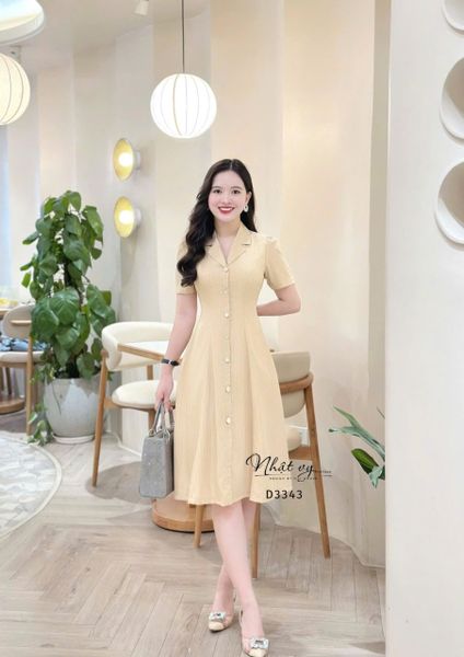  Đầm sọc đính cúc kiểu form dáng ôm - D3343 