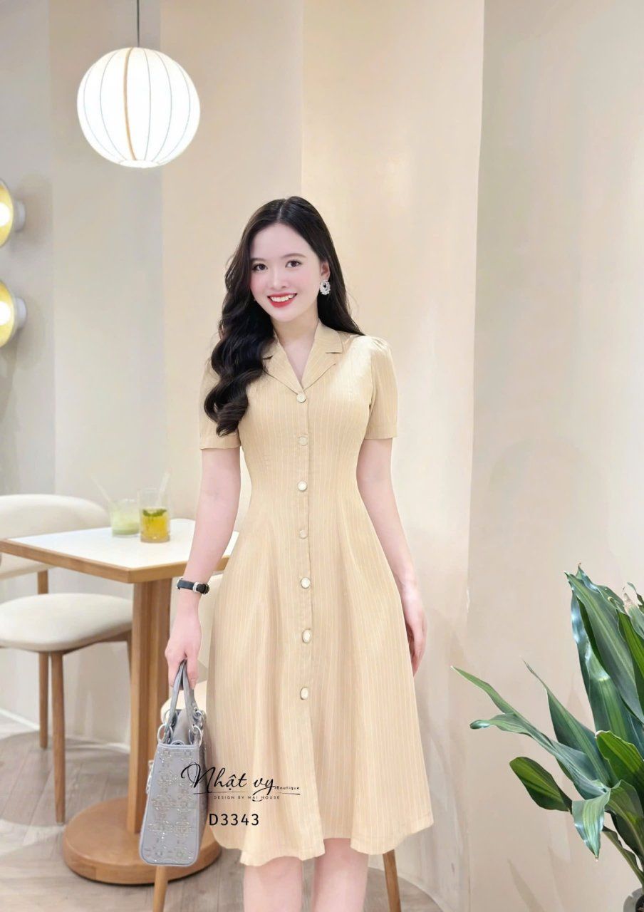  Đầm sọc đính cúc kiểu form dáng ôm - D3343 