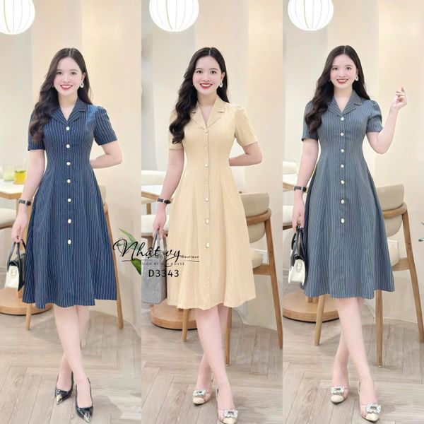  Đầm sọc đính cúc kiểu form dáng ôm - D3343 