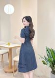  Đầm sọc đính cúc kiểu form dáng ôm - D3343 
