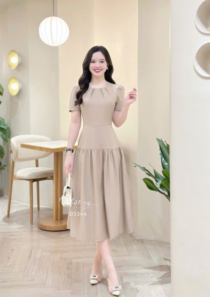  Đầm xẻ vai cổ nhún form dáng xòe - D3344 