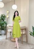  Đầm cổ tròn dáng ôm đơn giản đính cúc bọc - D3346 