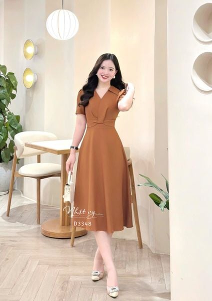  Đầm cổ V nhấn eo cách điệu form dáng xoè - D3348 